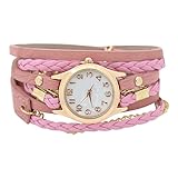 PromiseU Woman's Charming Vintage Weave Wrap Leather Chain Bracelet Watch