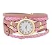 PromiseU Woman's Charming Vintage Weave Wrap Leather Chain Bracelet Watch