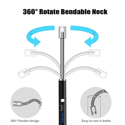 Boncas Flexible Arc Lighter USB Candle Lighter Plasma Lighter Rechargeable Windproof Lighter Long for Household Camping Cooking BBQ Black (Candle Not Include)