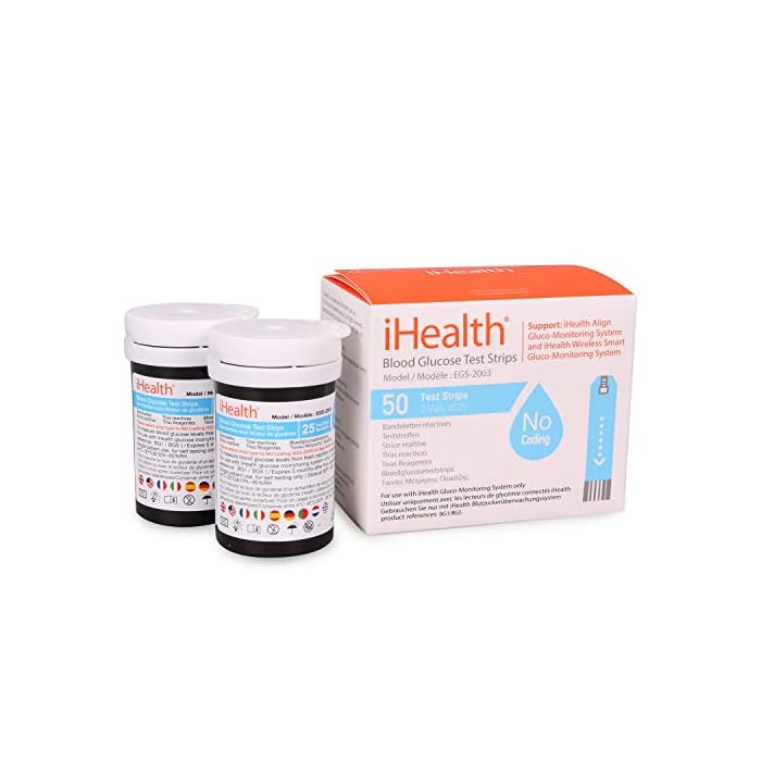 iHealth Blood Glucose Test Strips (50 Count), No Coding Blood Sugar Test, Eligible for FSA Reimbursement, Precision…