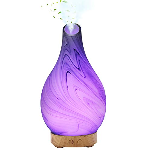 Aromatherapy Essential Oil Diffuser, Oblong-HK Glass Diffuser Vase Marble Pattern Cool Mist Humidifier, Whisper-Quiet, Waterless Auto Shut-off and 7 Color LEDs for Birthday gift, Home, Yoga