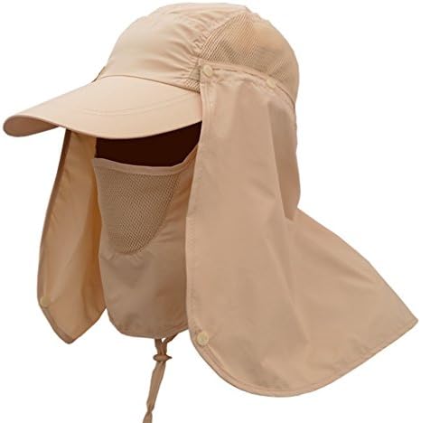 WZC Out Door Summer Sun UPF 50+ Cap For Men And Women 360° Protection Breathable Fishing Hats with Removable Neck&amp;Face Flap Cover Multicolor (Khaki)