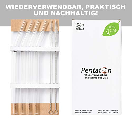 Pentaton Glas Strohhalme 8 Stück & 4 Reinigungsbürsten, Trinkhalme aus Borosilikatglas, Länge 23cm – Bild 5