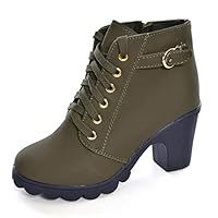 Hee grand Women Casual All Match Platform Thick Heel Martin Boots US 8 Army Green