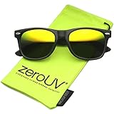 zeroUV - Flat Matte Reflective Mirror Color Lens Large Horn Rimmed Style Sunglasses - UV400 (Classic | Black / Sun)