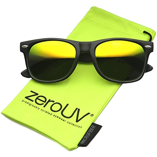 zeroUV ZV-8025-10 Retro Matte Black Horned Rim Flash Colored Lens Sunglasses, Classic | Black / Sun, 50mm