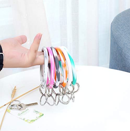 Coolcos Women & Kids Soft Large Circle Silicone Bracelet Keychain Circle Round Bangle Keyring Smooth & Flexible(Bracelet Silicone Marble Black)