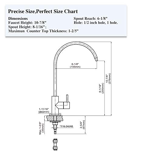 Primy 100% Lead-Free Drinking Water Filter Faucet with Single Handle for Water Filtration Systems & Reverse Osmosis Systems - Spot Resist SUS304 Stainless Steel - Brushed Nickel Steel Finish