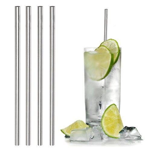 Stainless Steel Straws Metal drinking straw - Dip & Sip Reusable, Eco-friendly | Free Cleaning Brush | Dishwasher Safe | 4 pack (6mm Straight)