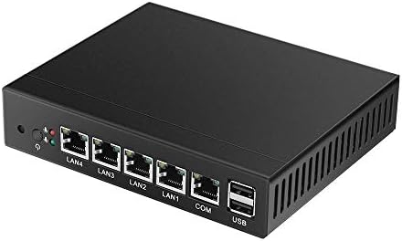 Fanless Mini PC with Intel Celeron J1800 2.41GHz Desktop Computer with 2GB RAM 32GB SSD Micro PC with 4 Ethernet Ports LAN VGA COM USB pfSense Router Firewall Supporting Windows Linux