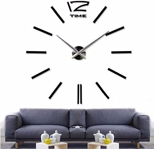 Elikeable Modern 3D Frameless Large Wall Clock Style Watches Hours DIY Room Home Decorations (Black4)