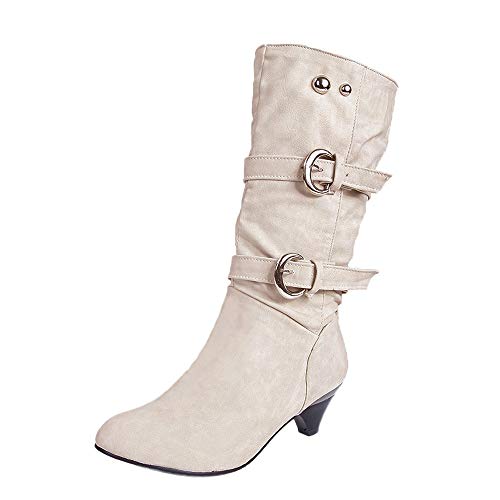 Londony ♥‿♥ Clearance Sales,Women's Faux Fur-Lined Knee High Mid Calf Boots Buckles Combat Riding 817 Boots