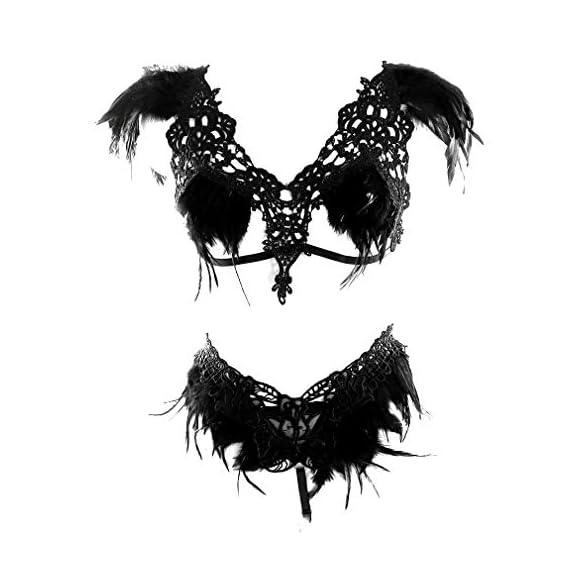 Women-Harness-Feather-Bralette-Strappy-Full-Body-Frame-Set-Festival-Rave-Halloween-Burning-Man-Black