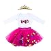 Baby Girls 1st Birthday Outfit Glitter One Romper Balls Skirt Crown Headband (Hot Pink, 9-12Months)