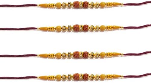 Pack of 4 NYGT 2 Rudraksha with 4 Ring Stone Rakhi for Brother with Multicolor Thread