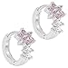 Rhodium Plated Pink Clear Flower Hoop Earrings Girls Teens 0.39