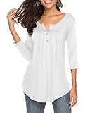 THANTH Womens Shirts Casual Tee V Neck 3/4 Sleeve Button up Loose Fits Tunic Tops Blouses