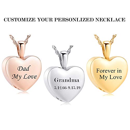 Cremation Jewelry for Ashes Holder - Heart Locket Pendant Necklace Jewelry - Keepsake Funeral Urns Memorial Gift for Women/Men, Free 20 Inch Chain+Fill Kit (Customize)