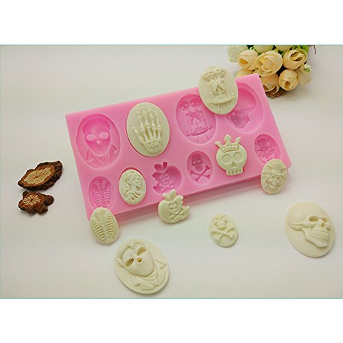 Dsmile 10 Pieces Funny Skulls Silicone Pendant with 100 PCS Screw Eye Jewelry Casting Molds Silicone for DIY Jewelry Craft Making