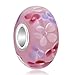 CharmSStory 925 Sterling Silver Core Flower Glass Charms Bead For Bracelets (Pink)