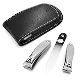 GERManikure 3pc matte stainless steel travel manicure set in black leather case with magnet clasp