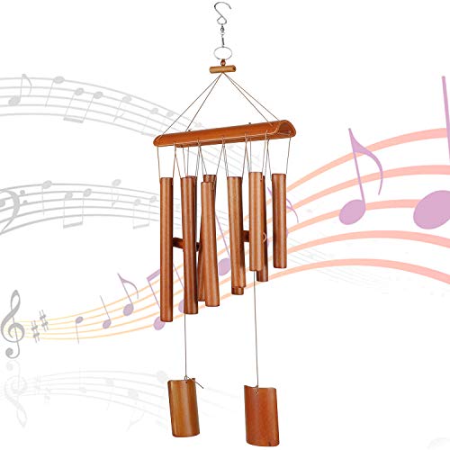 WEIKAI LIMITED Bamboo Wooden Wood Wind Chimes Outdoor Brown 10 Tube Natural Soothing Sound, Suitable for Outdoor Indoor Balcony (Brown)