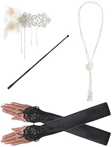 JustinCostume 1920s accessories Headband Necklace Gloves Cigarette Holder (A4)