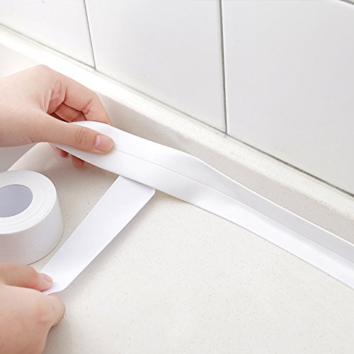 TYLife PE Caulk Tape,Tub Caulking Strip Self-Adhesive Waterproof Sealing Tape for Kitchen Sink Toilet Bathroom Shower and Bathtub Floor Wall Edge Protector-8/9" x 11' (White-1Pack) - Thumbnail 5