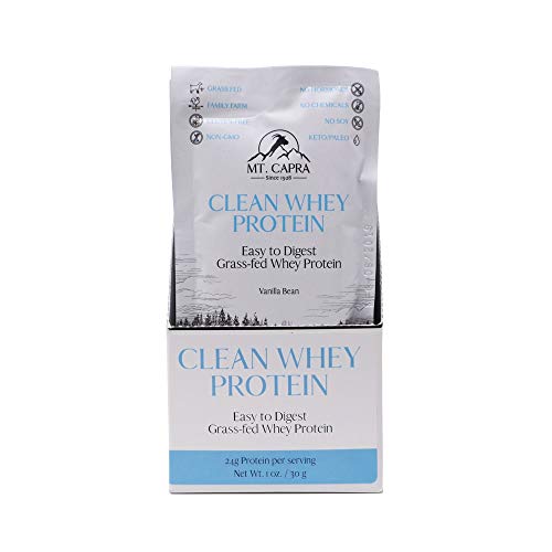 MT. CAPRA SINCE 1928 Clean Whey Protein | Grass-Fed Undenatured Goat Whey Protein from Pastured Goats, High in Branch Chain Amino Acids, Easy to Digest, 24 Grams Protein, Natural Vanilla - 10 Packets