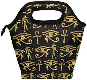 Ancient Egyptian Ankh Gold Insulated Lunch Bag Tote Handbag lunchbox Food Container Aluminum Film Cooler Warm Pouch