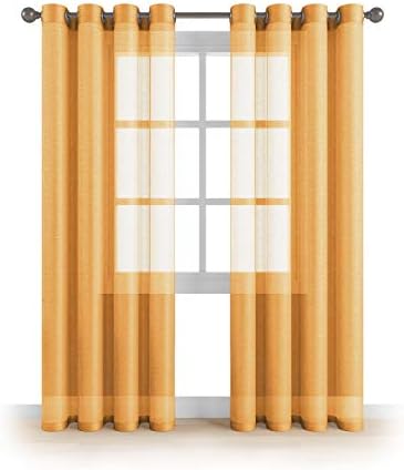 MEMIAS Grommet Semi Sheer Luxury 2 Panels Total Wide 108” (Each Curtain 54”Wx95”L) Window Home Decor and Upscale Design Light Penetrating & Privacy Soft Durable Polyester Easy Upkeep (Pale Miagold)