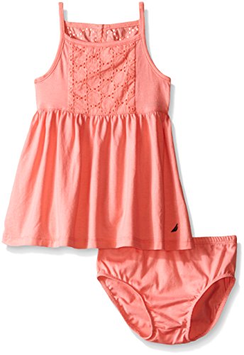 Nautica Baby Girls' Jersey Dress with Eyelet Detail