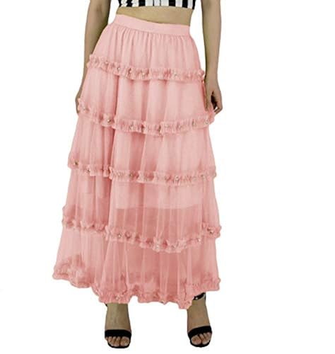 YSJERA Women's Pleated Mesh Layered A-Line Long Skirt Bridal