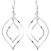 Pure Ziva Sterling Silver Dangle Drop Statement Earrings, 1.70 Inch Open Leaf Design, 925 Silver