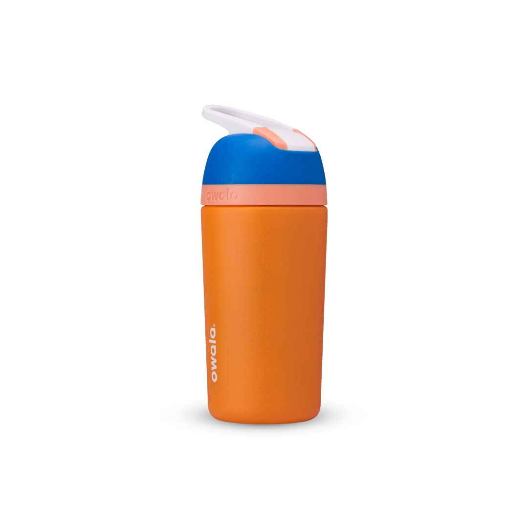 Photo 1 of **DIRTY NEEDS CLEANING/ OUTSIDE OF BOTTLE SCRATCHED UP**  Owala Kids Flip Insulated Stainless-Steel Water Bottle with Straw and Locking Lid, 14-Ounce, Orange/Blue (Blue Citrus)