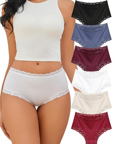 ALL OF ME Pack of 6 Women's Cotton Stilo Brazilian Lace Medium Waist Breathable Underwear Women Comfortable Multiple Pack S-XXL