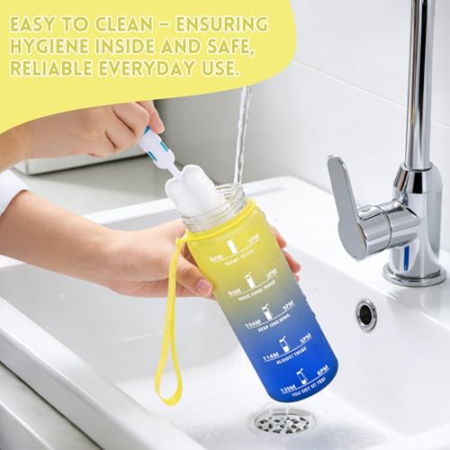 Motswedi Water Bottle 1 L, Sports Bottle, with Time Marker, Water Bottle, Leakproof, 1 Litre Bottle Includes Cleaning Sponge – Light Yellow & Royal Blue