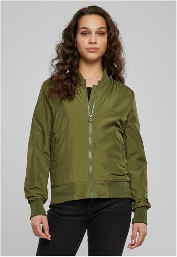 Chaqueta Bomber ligera mujer con bolsillos delanteros, cintura, puños y cuellos elásticos, apertura delantera con cremallera, de manga larga, color verde, talla M