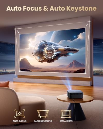 Projector 【1500 ANSI/Google TV】Netflix Including 4K Projector Support, Autofocus/Keystone Native 1080P Smart Full HD WiFi Bluetooth Projector with Remote Voice Control for Home Cinema