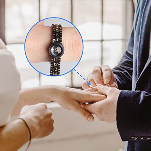 Ring Size Ruler, S SEEOR Ring Sizer Measurement Tool, Finger Size Gauge with Magnifying Glass, Plastic Finger Belt 1-17 US Size for Jewelry Marking (Black)