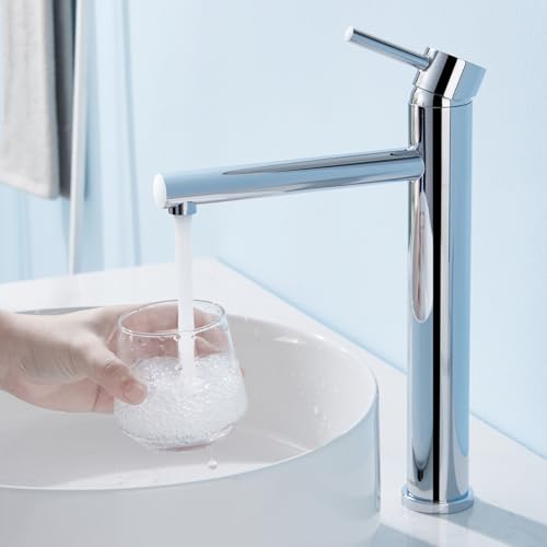 Kelleria High Chrome Bathroom Tap, Single Lever Mixer Tap for Washbasin, Basin Tap with Spout Height 225 mm, Stainless Steel Basin Taps