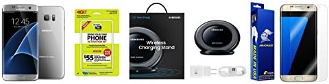 Straight Talk Samsung Galaxy S7 Edge Silver Titanium 32GB with Free Samsung Quick Charge Wireless Charging Pad Stand & Armor Suit Screen Protector Bundle
