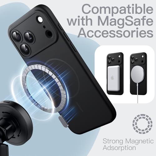 JETech Magnetic Silicone Case for iPhone 17 Pro 6.3 Inch, Compatible with MagSafe, Silky Soft, Shock Absorption Case with Camera Lens Protection (Black)