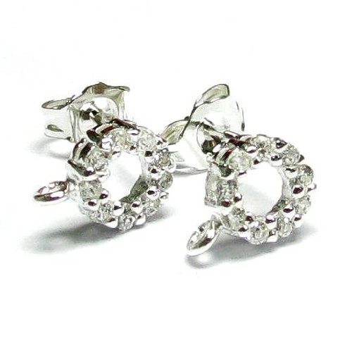 2 pcs .925 Sterling Silver Round Stud Cz Loop Post Dangle Earring Connector/Clutches Ear nut/Findings/Bright