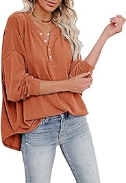 Tutorutor Women's Oversized Long Sleeve Deep V Neck Henley Shirts Button Down Sweatshirt Hoodies Pullover 