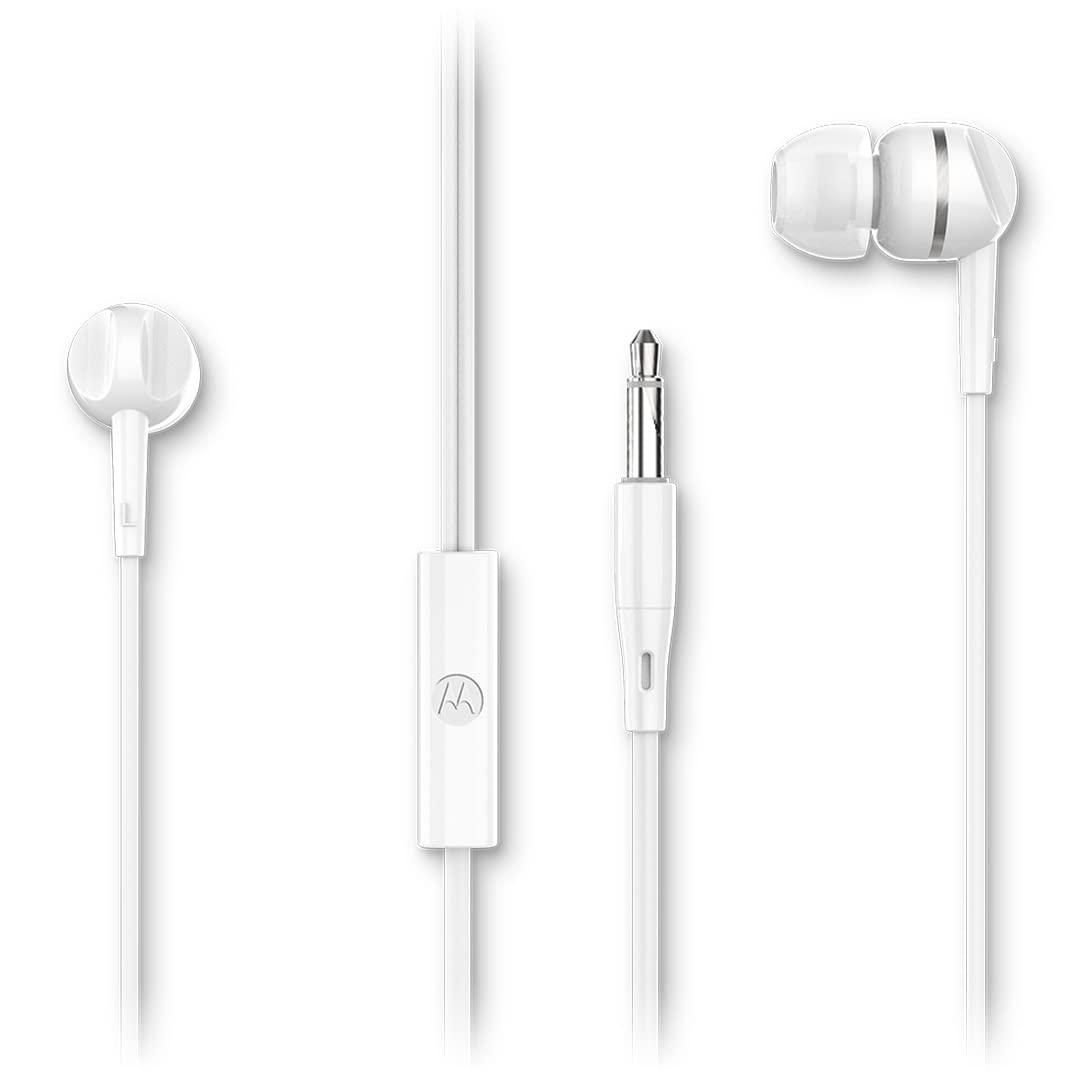 Motorola Sound Earbuds 105 - Wired In-Ear Stereo Headphones With Microphone For Hands-Free Calls - White