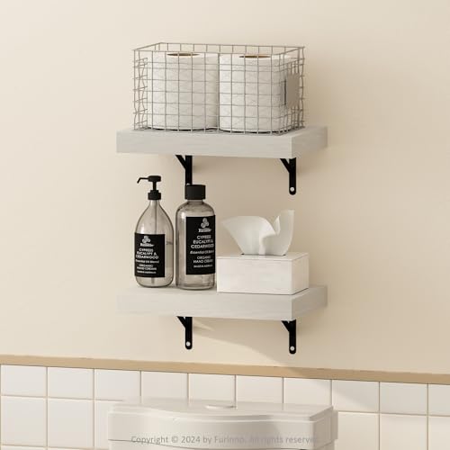 Furinno Tanna 15-Inch Wall Mounted Floating Bathroom Display Shelves, White Texture, Set of 2