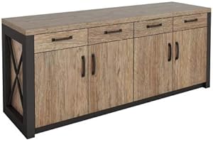 nbf signature series Urban Four Drawer Storage Credenza 72" W x 21" D Weathered Walnut Laminate/Black Accents
