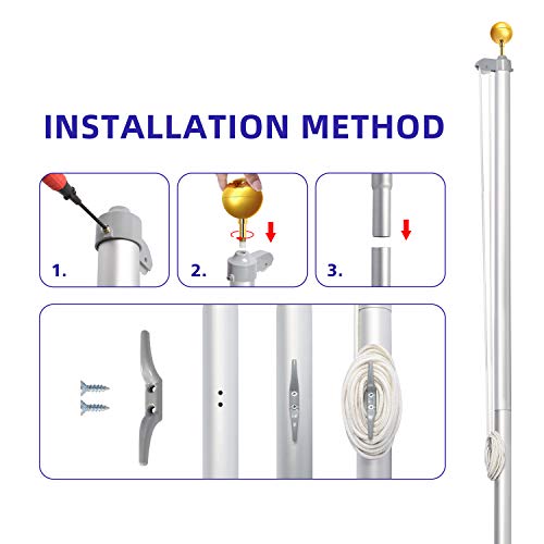 WinisKi 20FT Sectional Flag Pole Kit, Heavy Duty Residential Flagpole