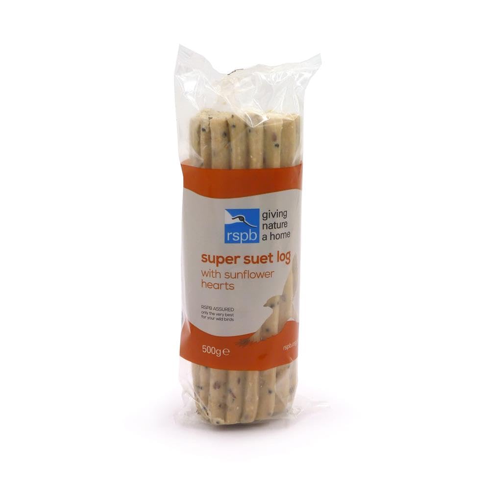 lavera Suet Logs for Wild Birds - with Sunflower Hearts for Extra Taste and Nutrition, High in Energy and Protein, Ridged for Better Grip, Great for Suet Feeders and Bird Tables (8 x 500g) - RSPB
